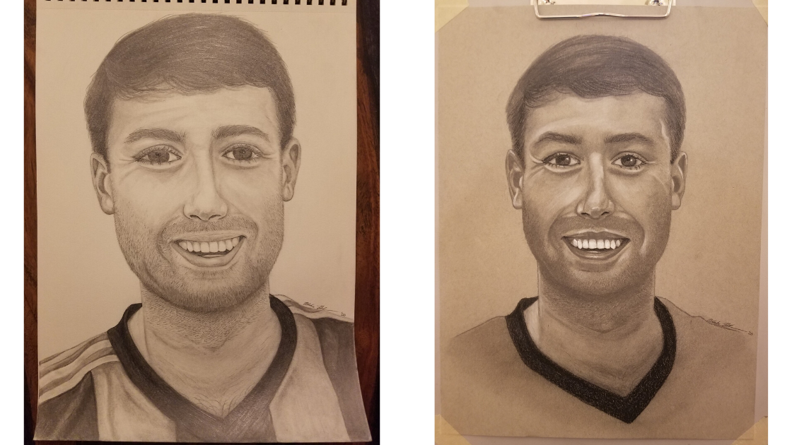 Before and after self-portrait comparison