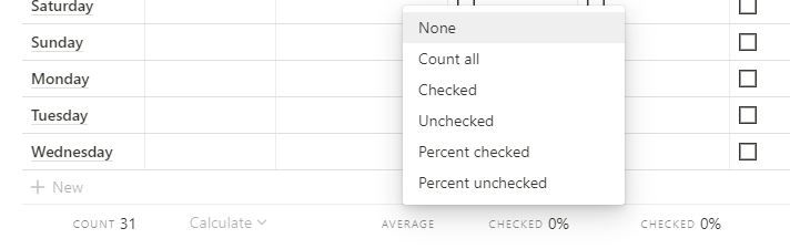 Habit tracker table in Notion