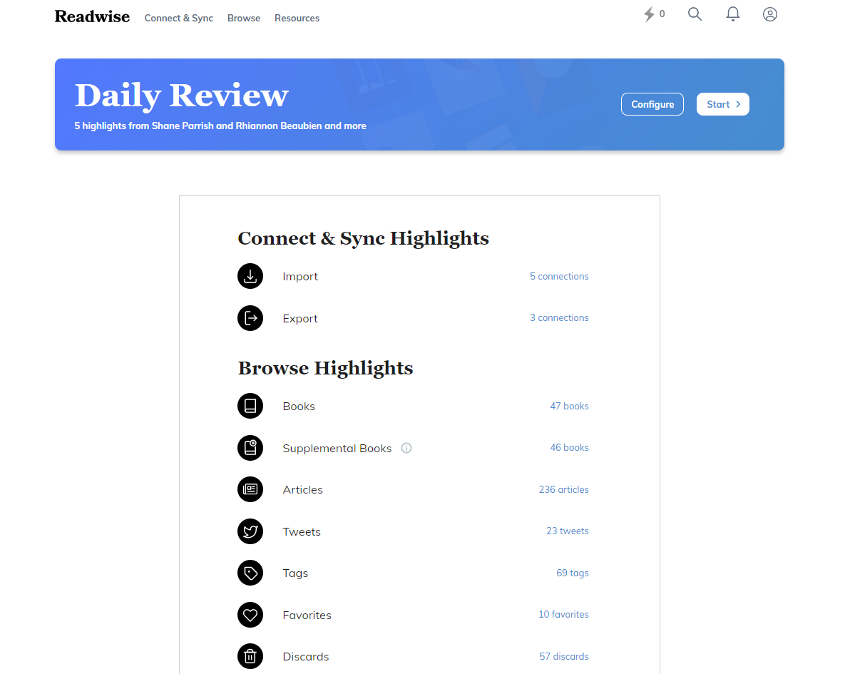 Readwise Dashboard