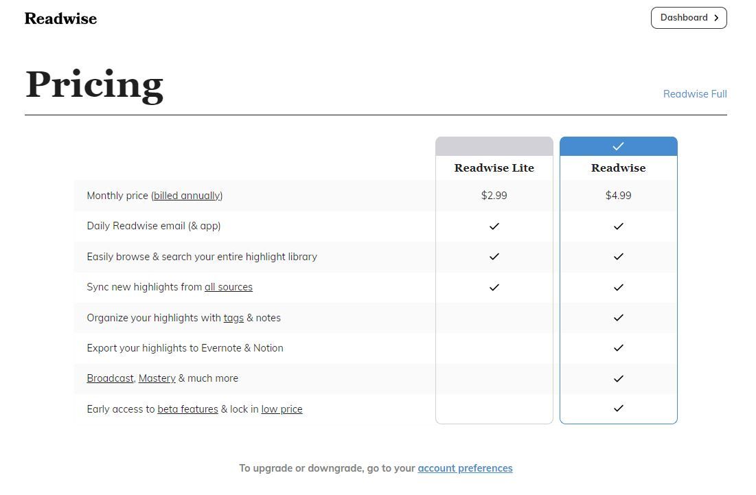 Readwise pricing